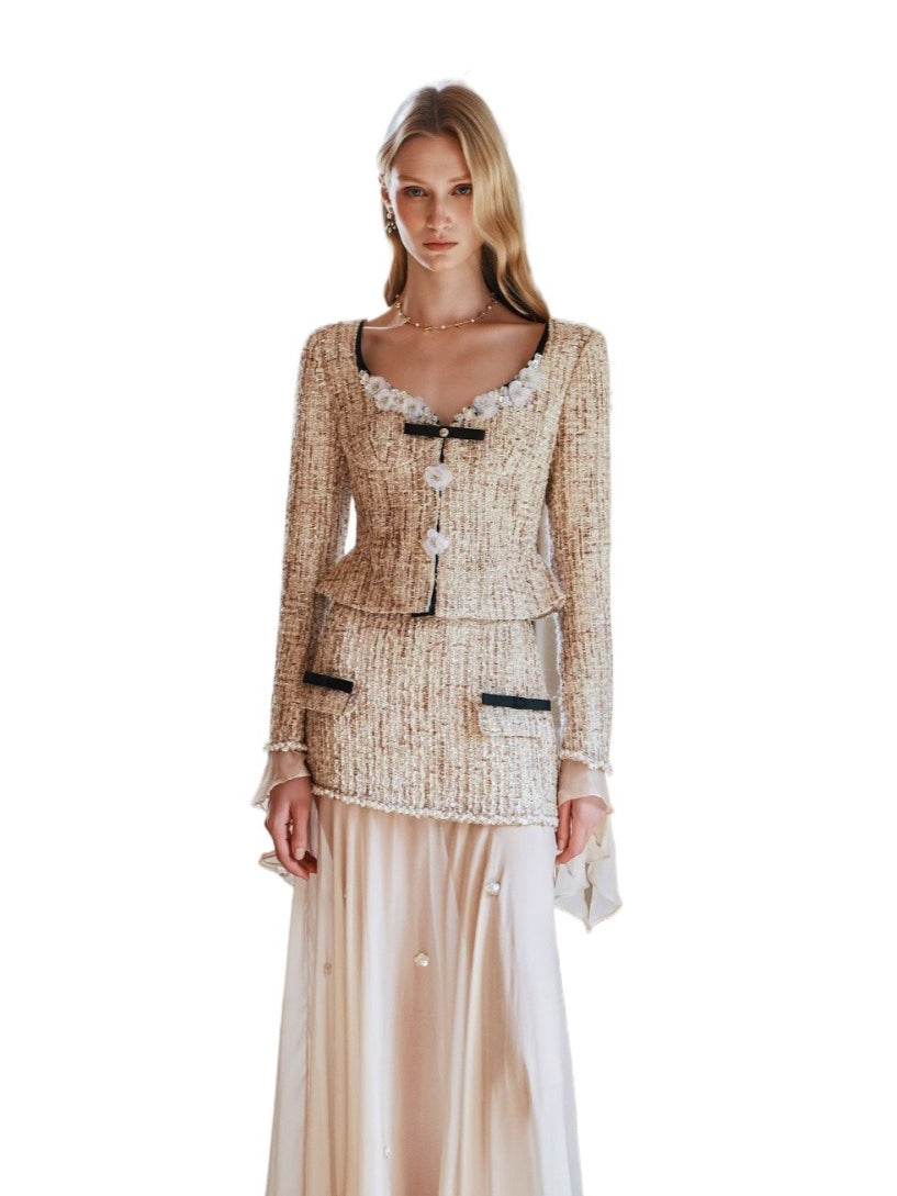 Shimmer Tweed Ruffled Jacket &amp; Skirt Set