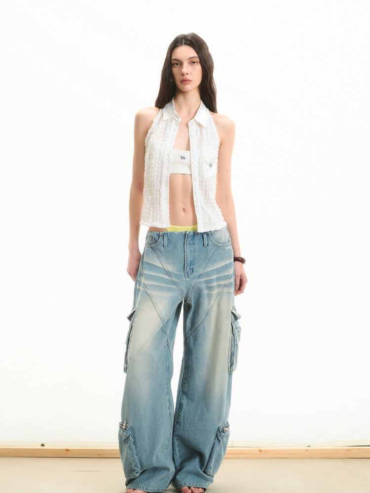 Low-Waist Relaxed Fit Washed Denim Jeans