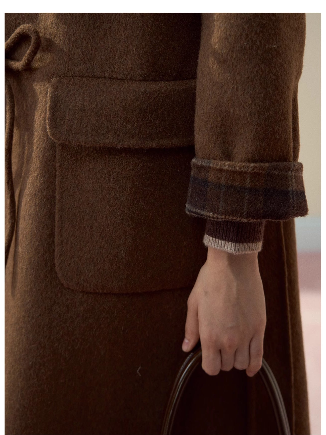Check Wool-Blend Coat with Scarf