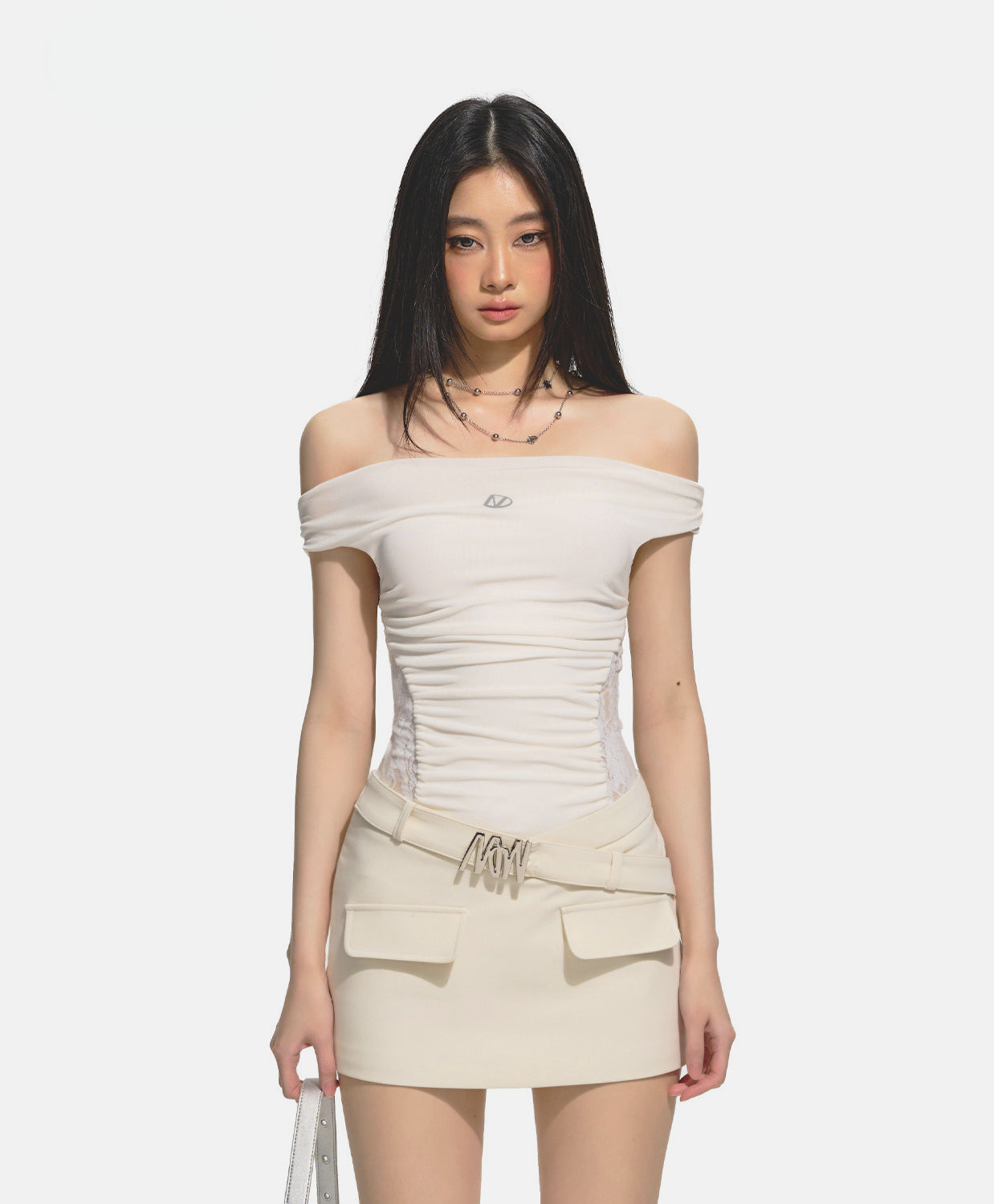 White Satin Patchwork Bodycon Dress - CHINASQUAD