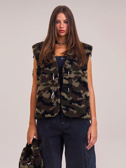 Cross Relic Oversized Faux Fur Vest