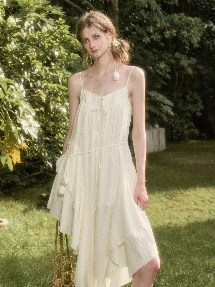 Washed Cotton Irregular Design Slip Dress - CHINASQUAD