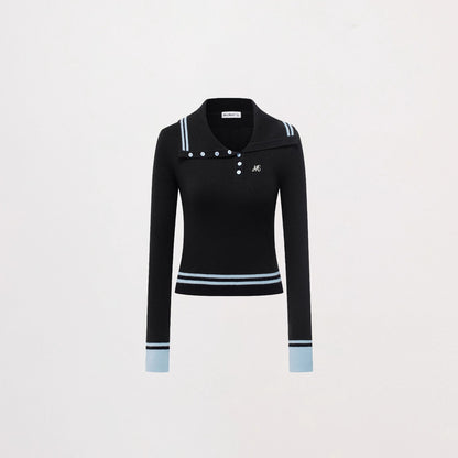 Sailor Collar Colorblock Knit V-neck