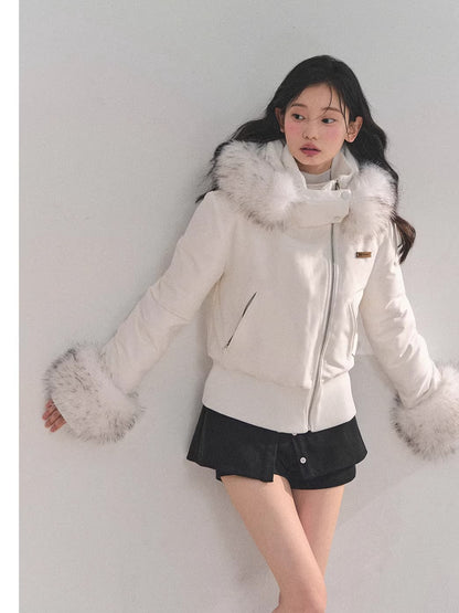 Faux Fur White Duck Down Puffer Jacket