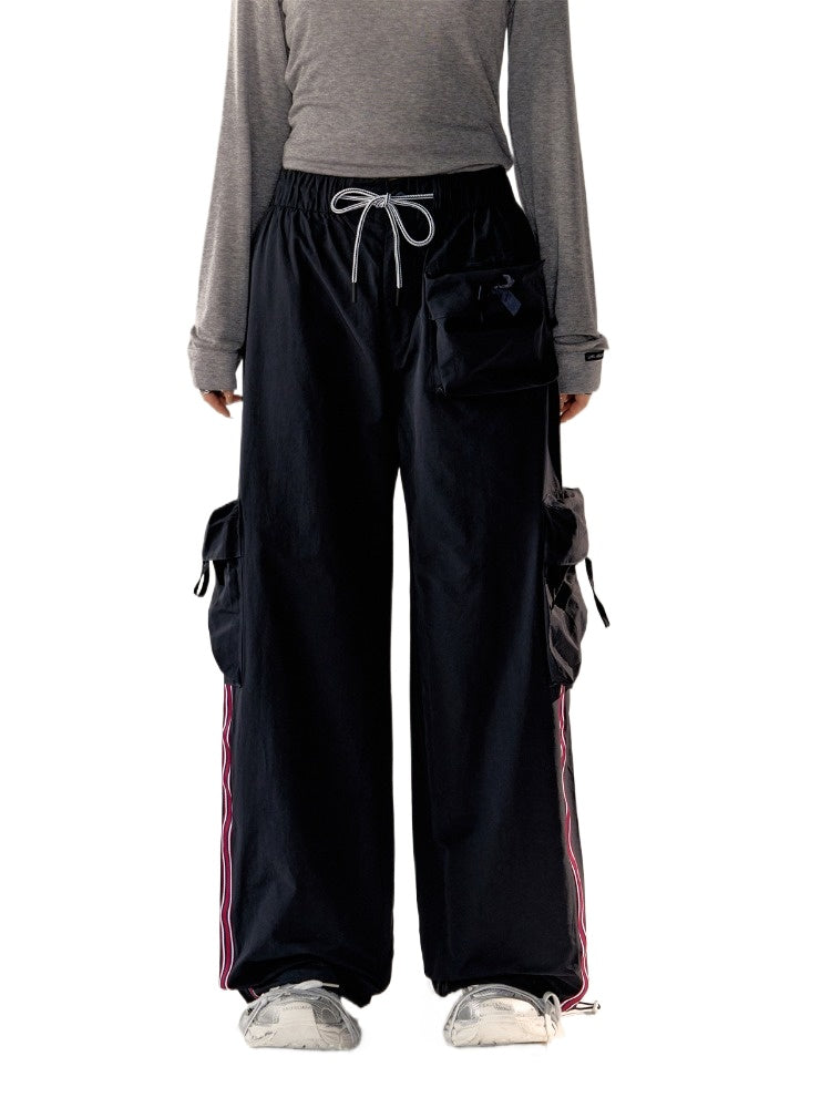 Striped Tape Drawstring Loose Wide-Leg Pants