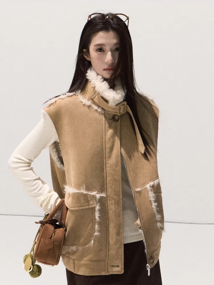 Faux Shearling Suede Jacket &amp; Vest