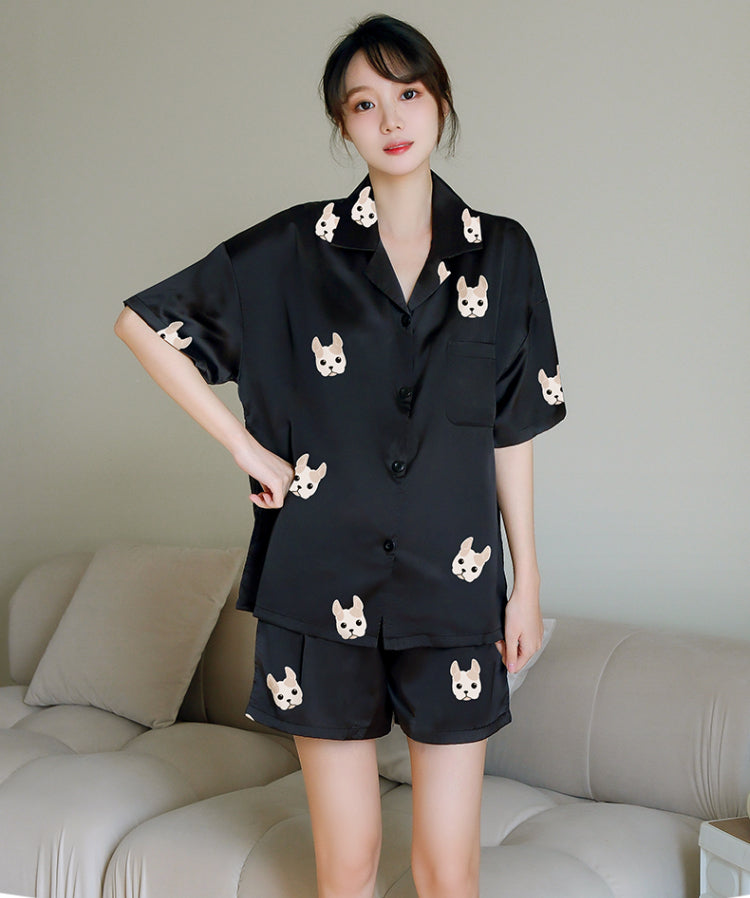 Short-sleeved Silk-like Home Loungewear Set