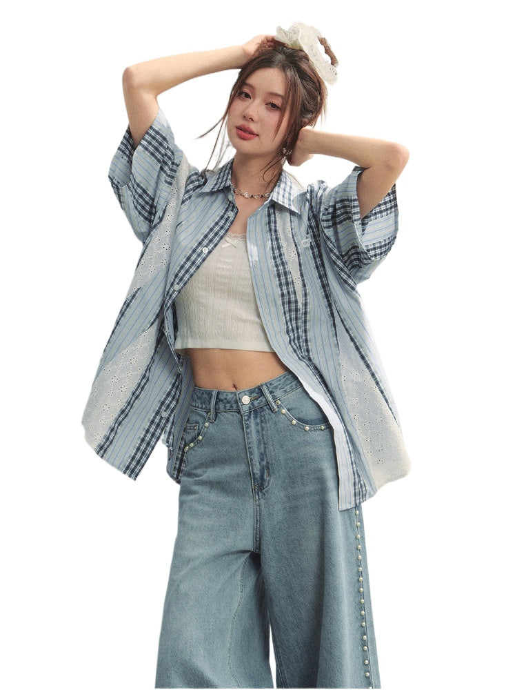 Lace - Plaid Embroidered Shirt