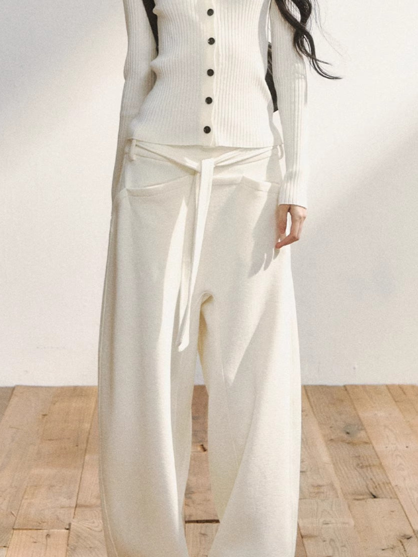 White Minimalist Relaxed Draped Pants