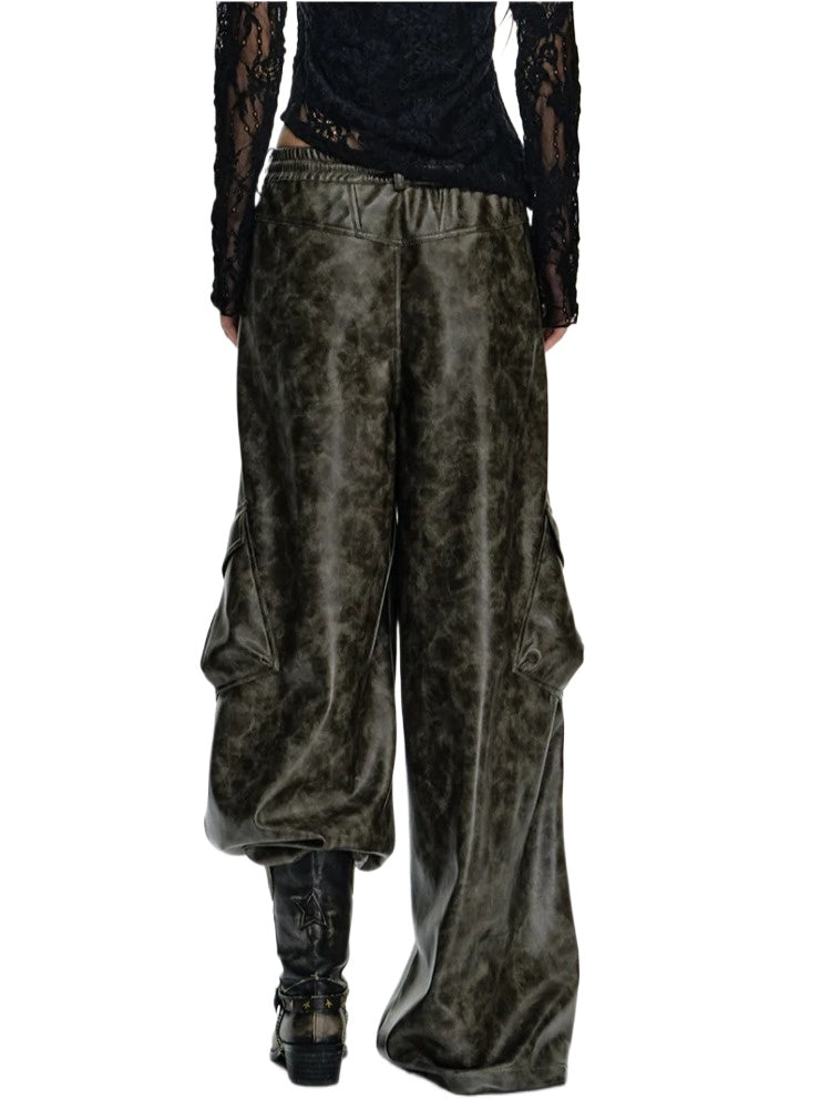 Camouflage Soft Leather Cargo Pants