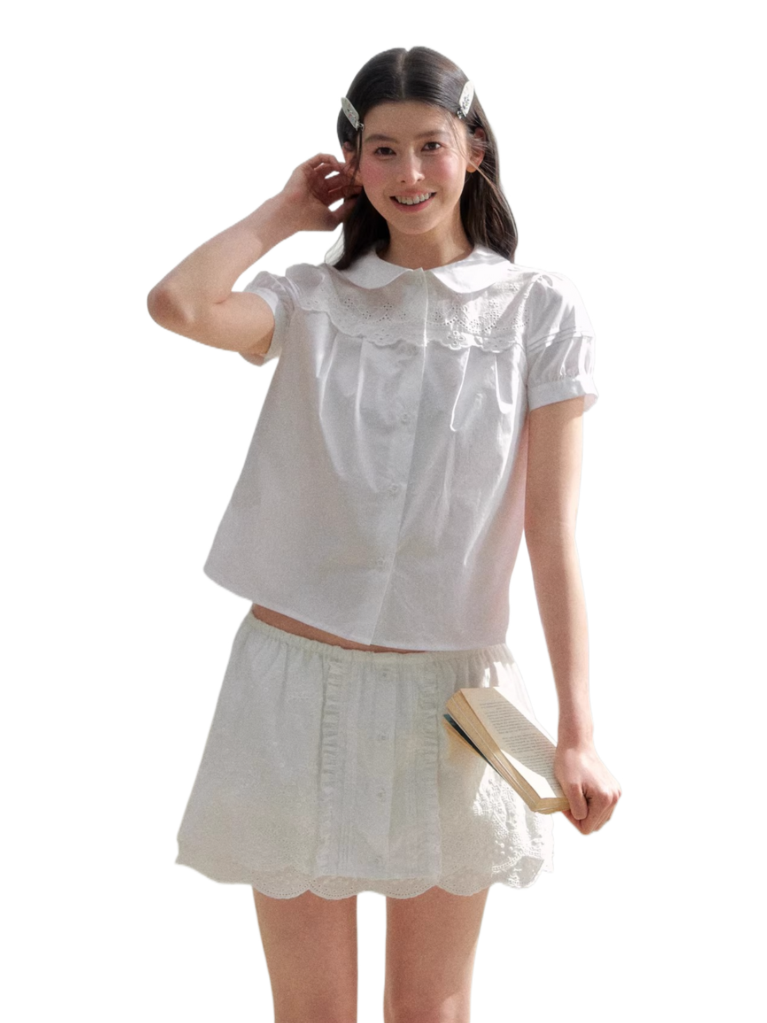 Vintage Embroidered Cotton Shirt &amp; Skirt Set