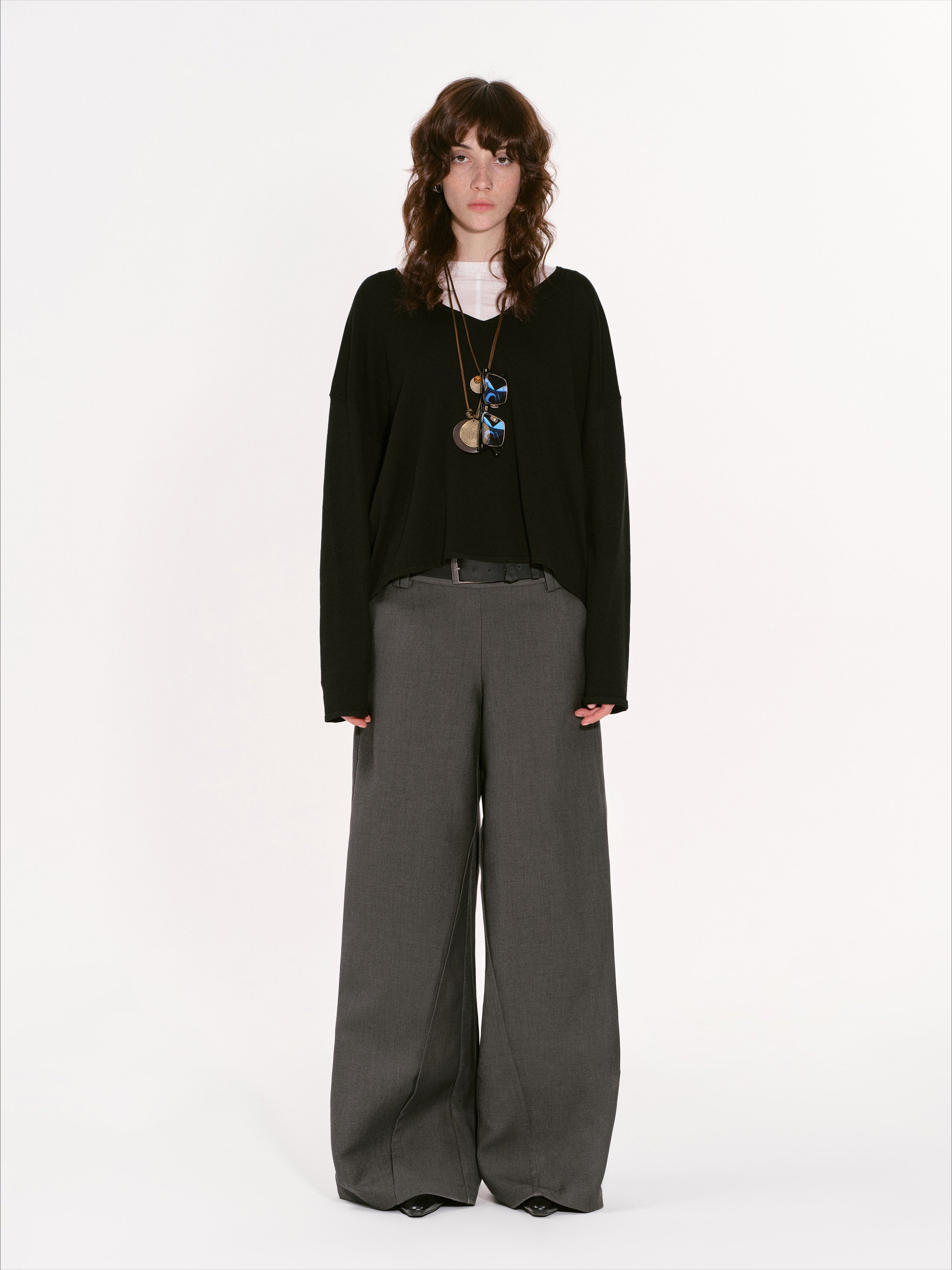 Structured Low-Waist Wide-Leg Pants