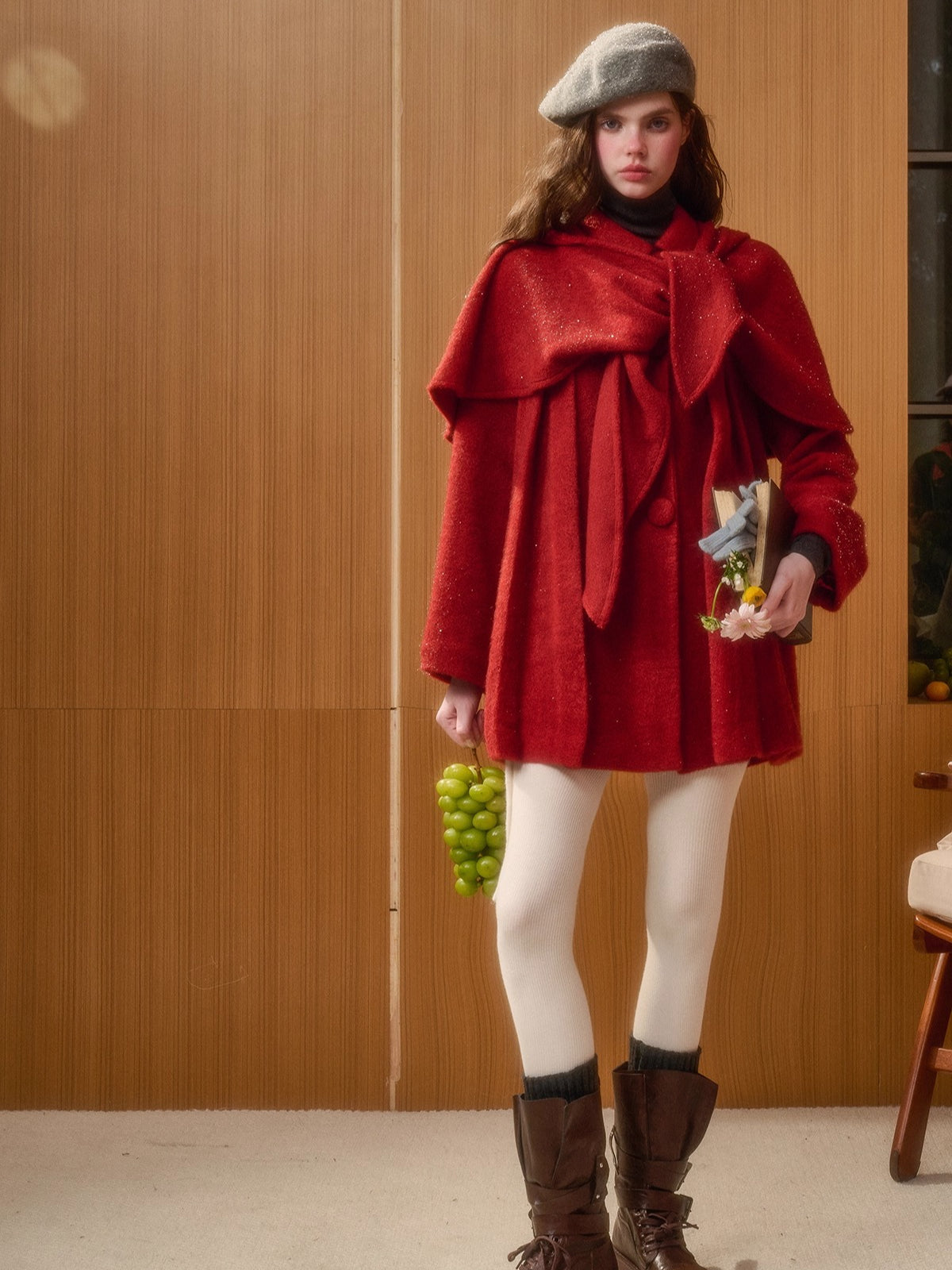 Little Red Hood Winter Knit Cape