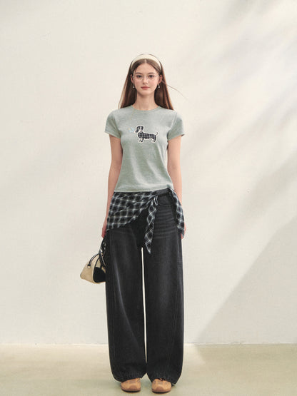 Checked Panel Tie-Waist Jeans - CHINASQUAD