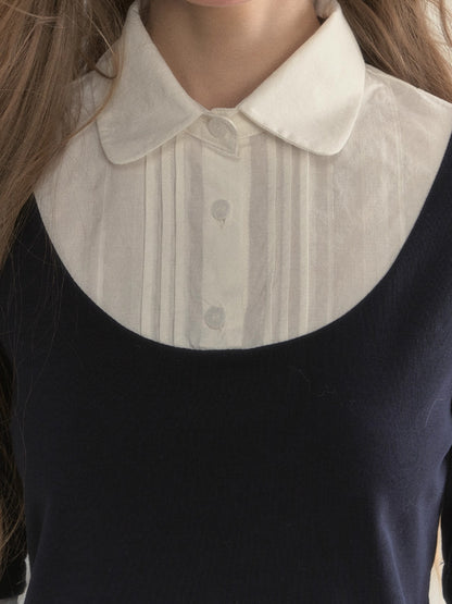 Navy Layered Long-Sleeve Knit Shirt