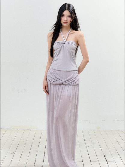 Twist Tie Halter Crop Top &amp; Skirt Set - CHINASQUAD
