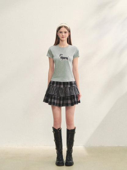 Checkered Panel Ruffle Skirt - CHINASQUAD