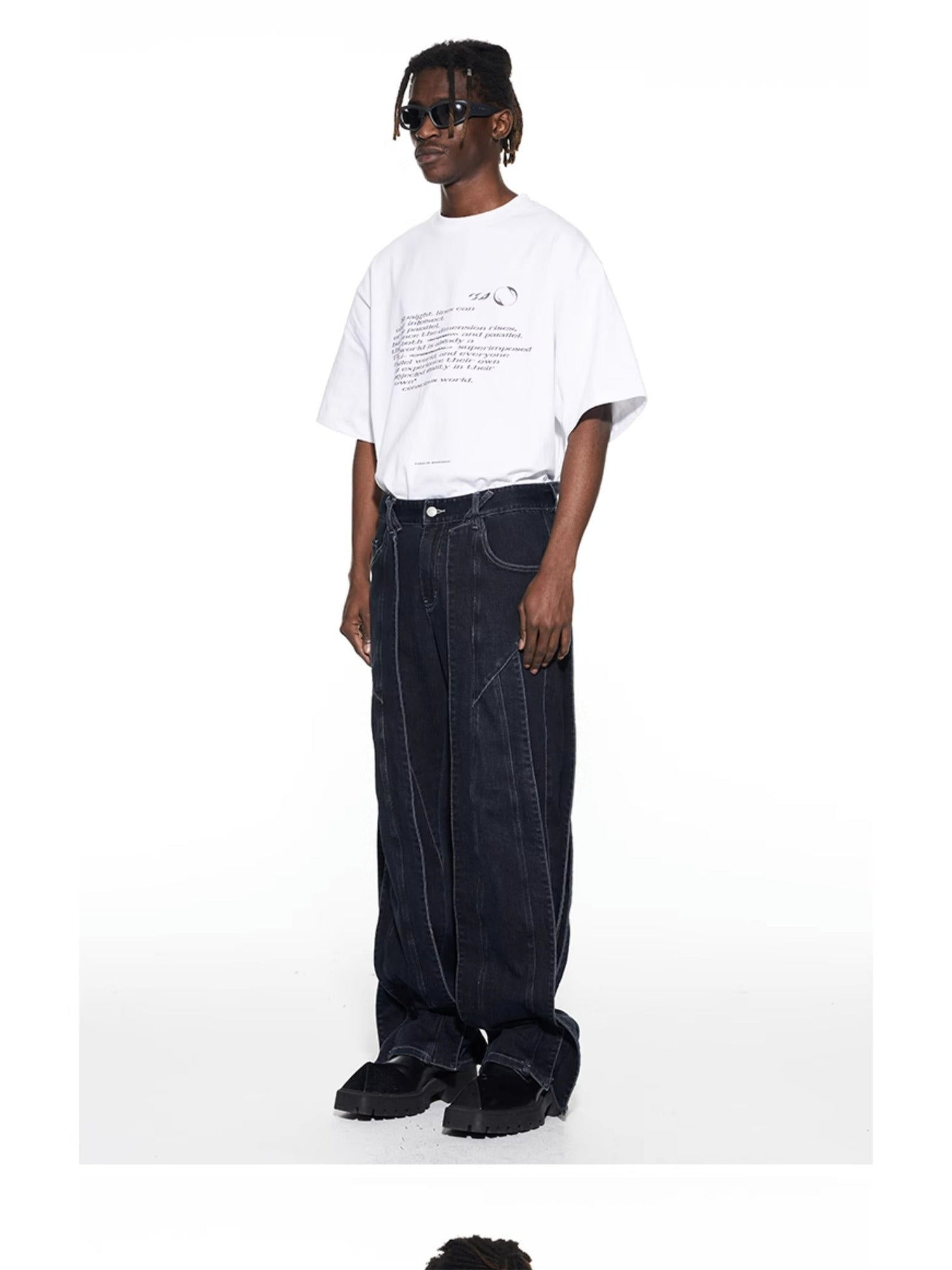 3D Cut Washed Denim Relaxed Jeans