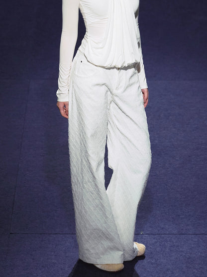 Double-Button Diamond Check Straight-Leg Pants - CHINASQUAD
