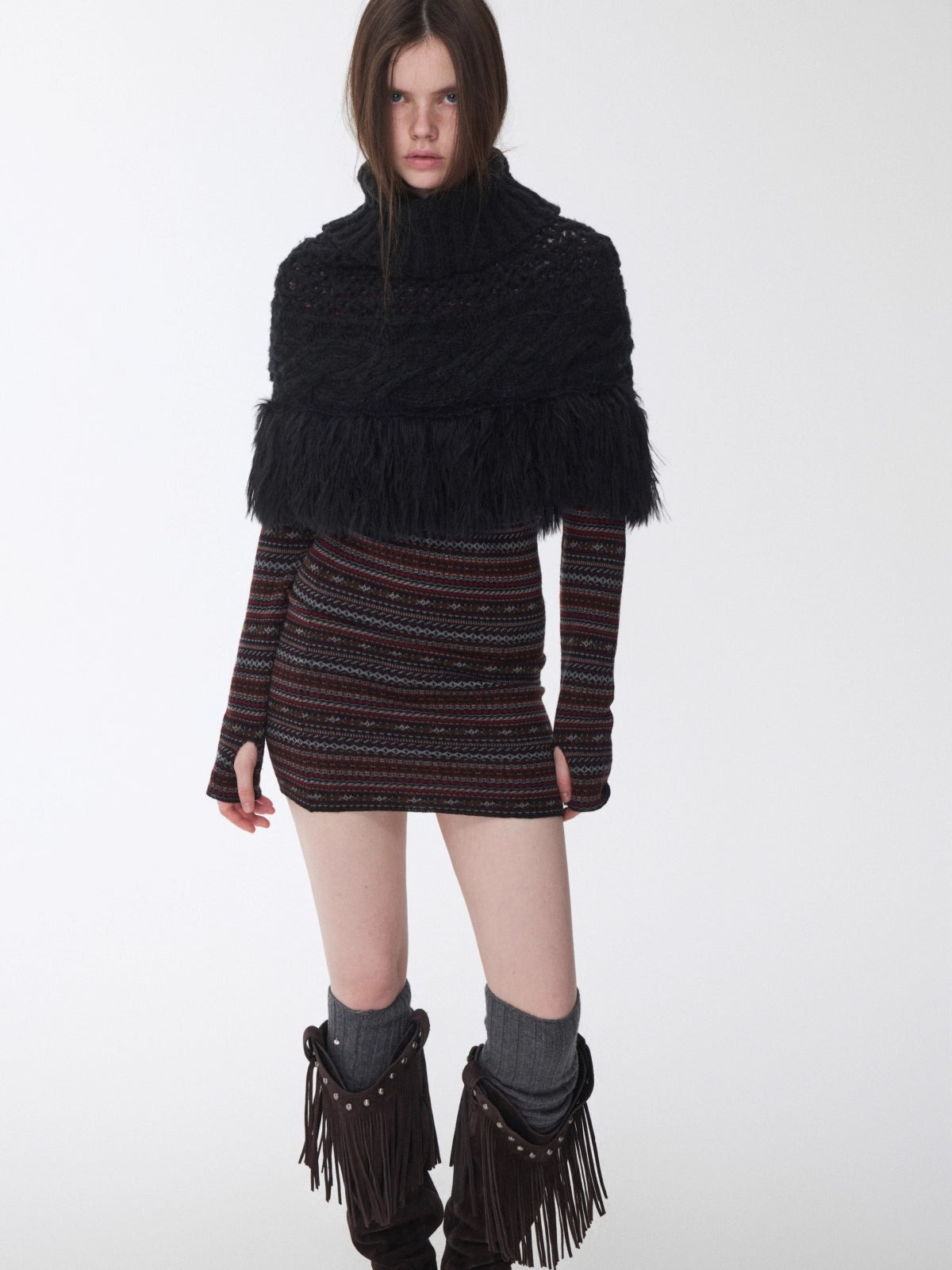 Fair Isle Off-Shoulder Jacquard Knit Dress