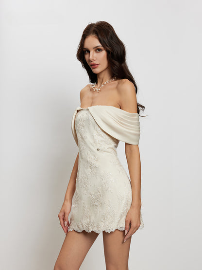 Satin Lace Off-Shoulder Dress