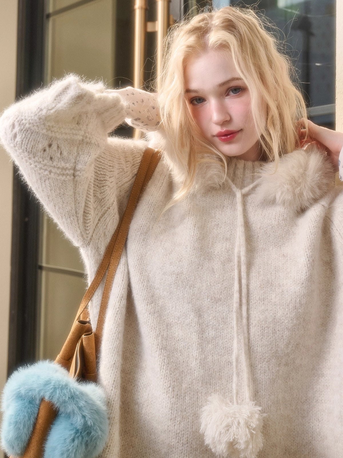 Soft Grace Wool-Blend Knitted Cape Dress