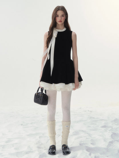 Piano-Key Bow Puff Mini Dress