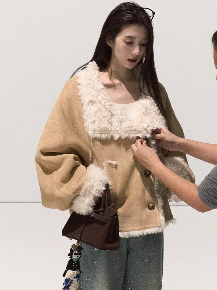 Faux Shearling Suede Jacket &amp; Vest