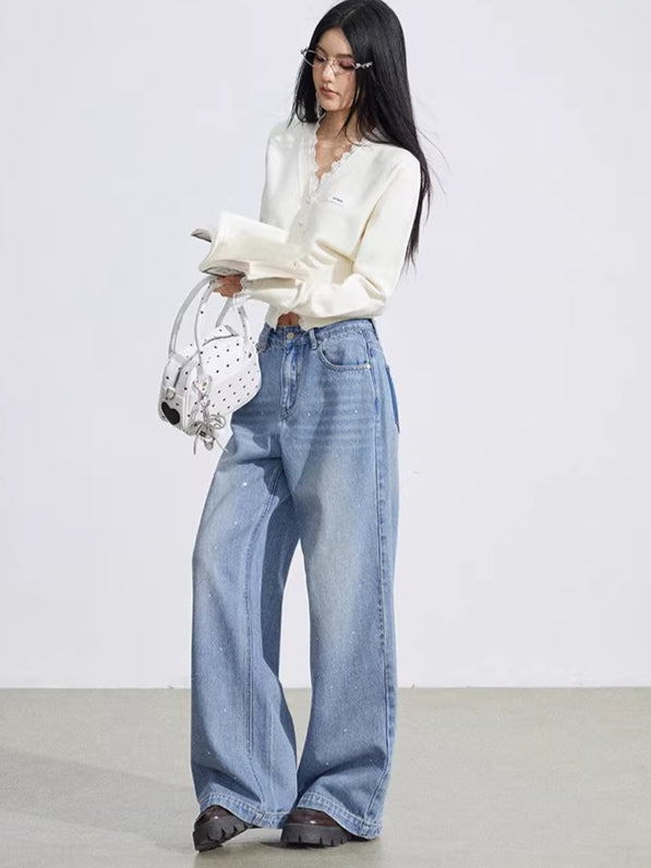 Heart Stud Wide-Leg Jeans