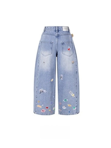 Blue Teddy Denim Wide-Leg Pants
