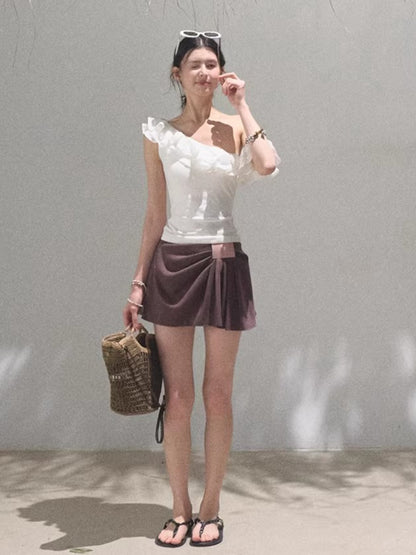 Leather Patch Lyocell–Linen A-Line Skirt