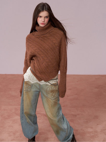 Leather-Buckle Thickened Cape Sweater