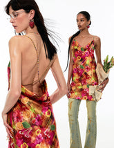 ”Summer Fruit“ Chain Backless Satin Spaghetti Strap Dress - CHINASQUAD