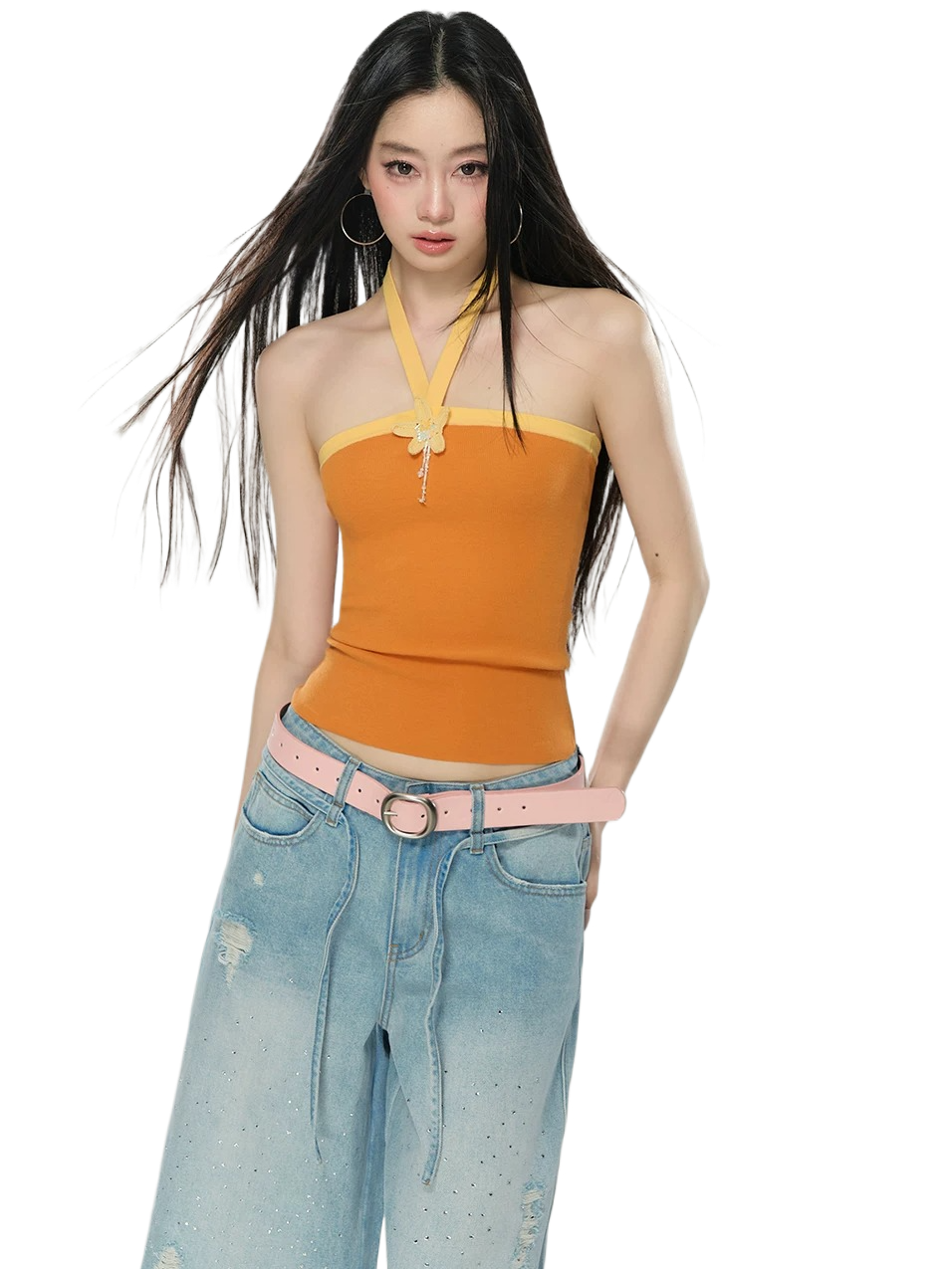 Contrast Halterneck Knit Camisole