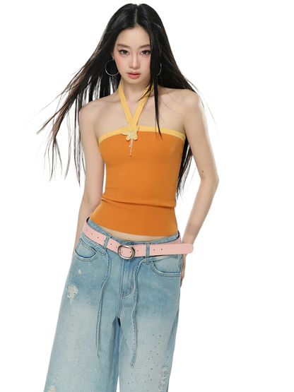 Contrast Halterneck Knit Camisole