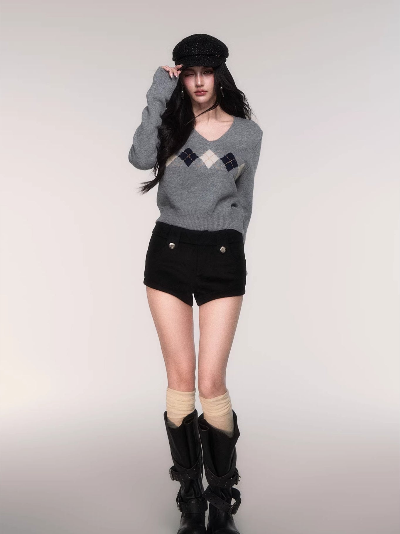 V-Neck Wool-Blend Knit Pullover