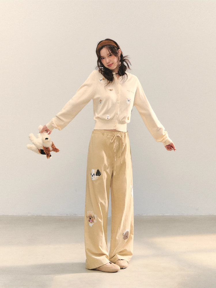 Fun Dog Print High-Waist Pants