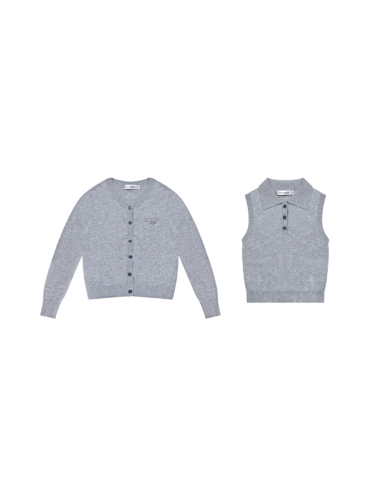 Casual Lazy Style Knitted Cardigans &amp; Vest Set