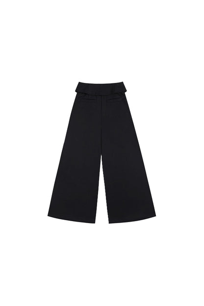 Double-Layer Collar Wide-Leg Pants In Black