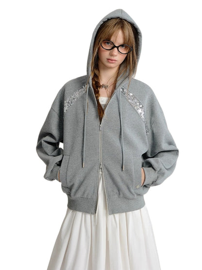 Gray Oversized Hooded Sweatshirt