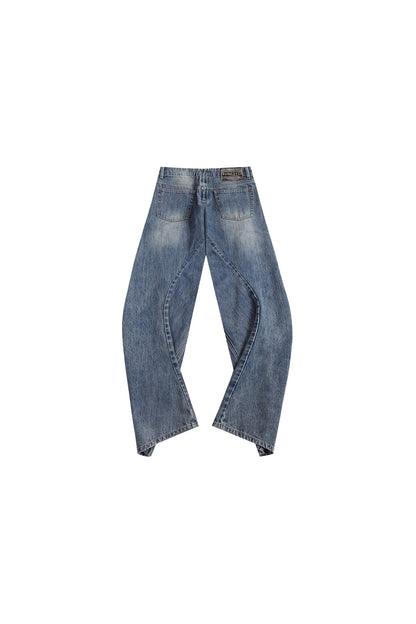 Washed Deconstructed Wide-Leg Jeans