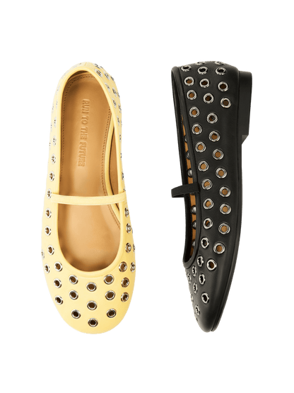 Studded Cutout Sheepskin Ballet Flats