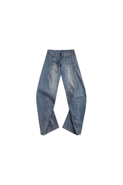 Washed Deconstructed Wide-Leg Jeans