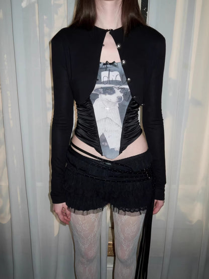 Metal Button Cropped Knit Bolero Jacket