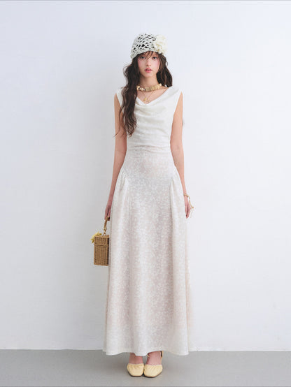 Lace Jacquard Waist-Cinched Maxi Dress