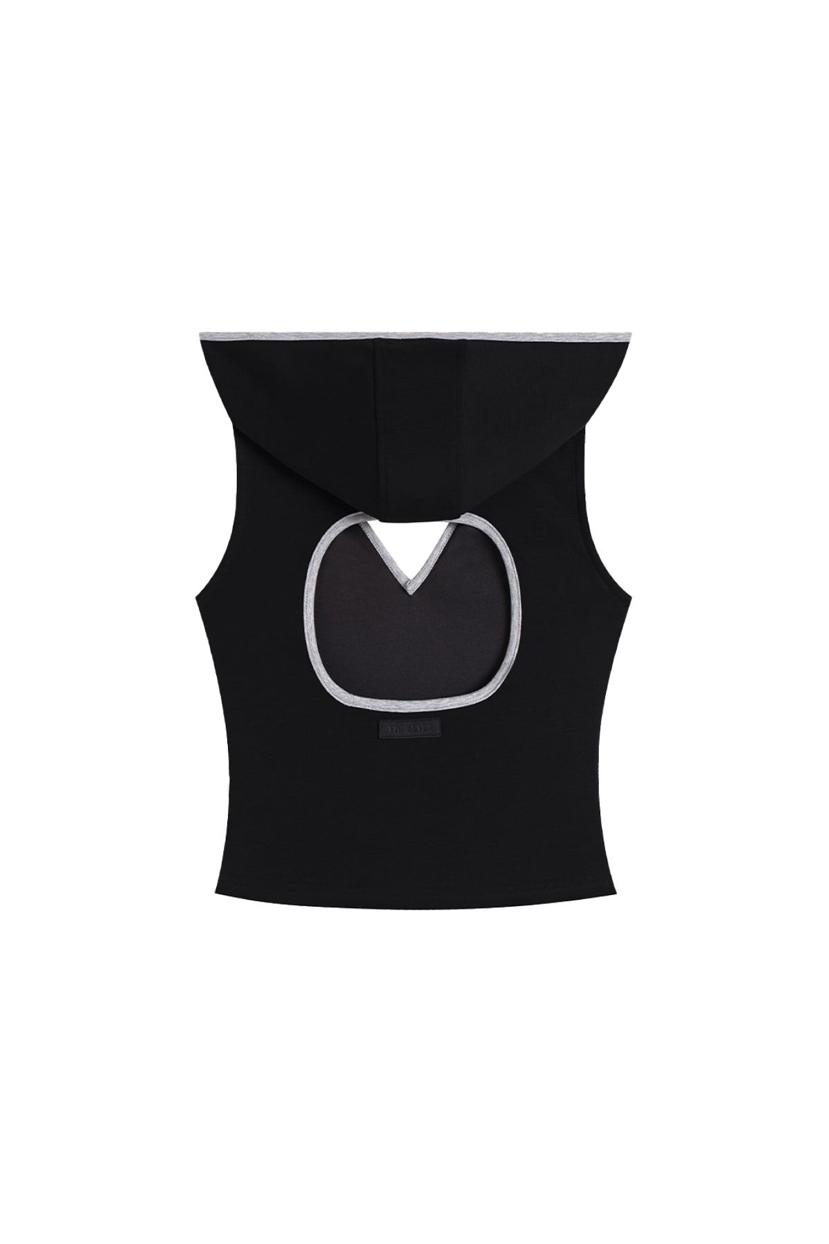 V-Cutout Hooded Sleeveless Trim Top In Black
