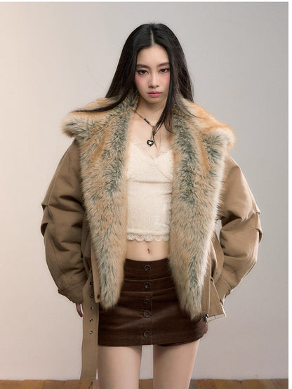 Detachable Gradient Faux Fur Padded Jacket
