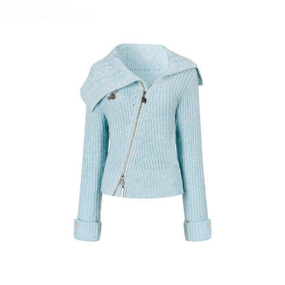 Oversized Lapel Asymmetrical Zip Knit Cardigan