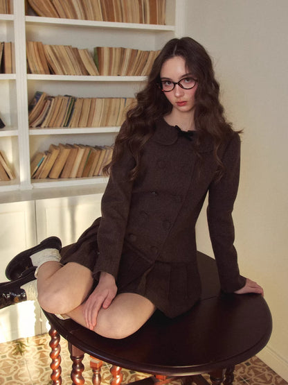 Vintage Preppy Doll-Collar Houndstooth Pleated Dress