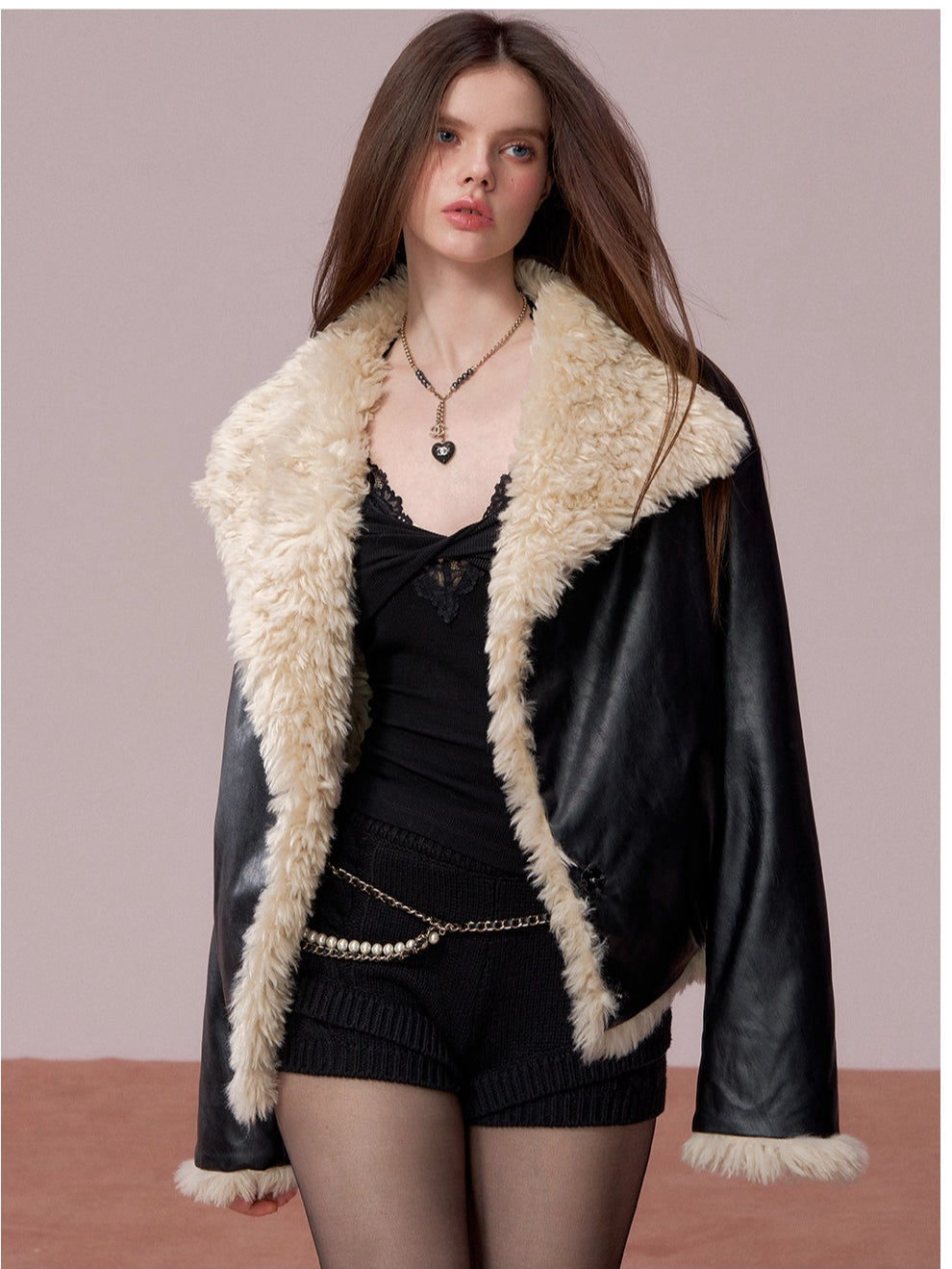 Reversible Faux Fur &amp; PU Leather Jacket